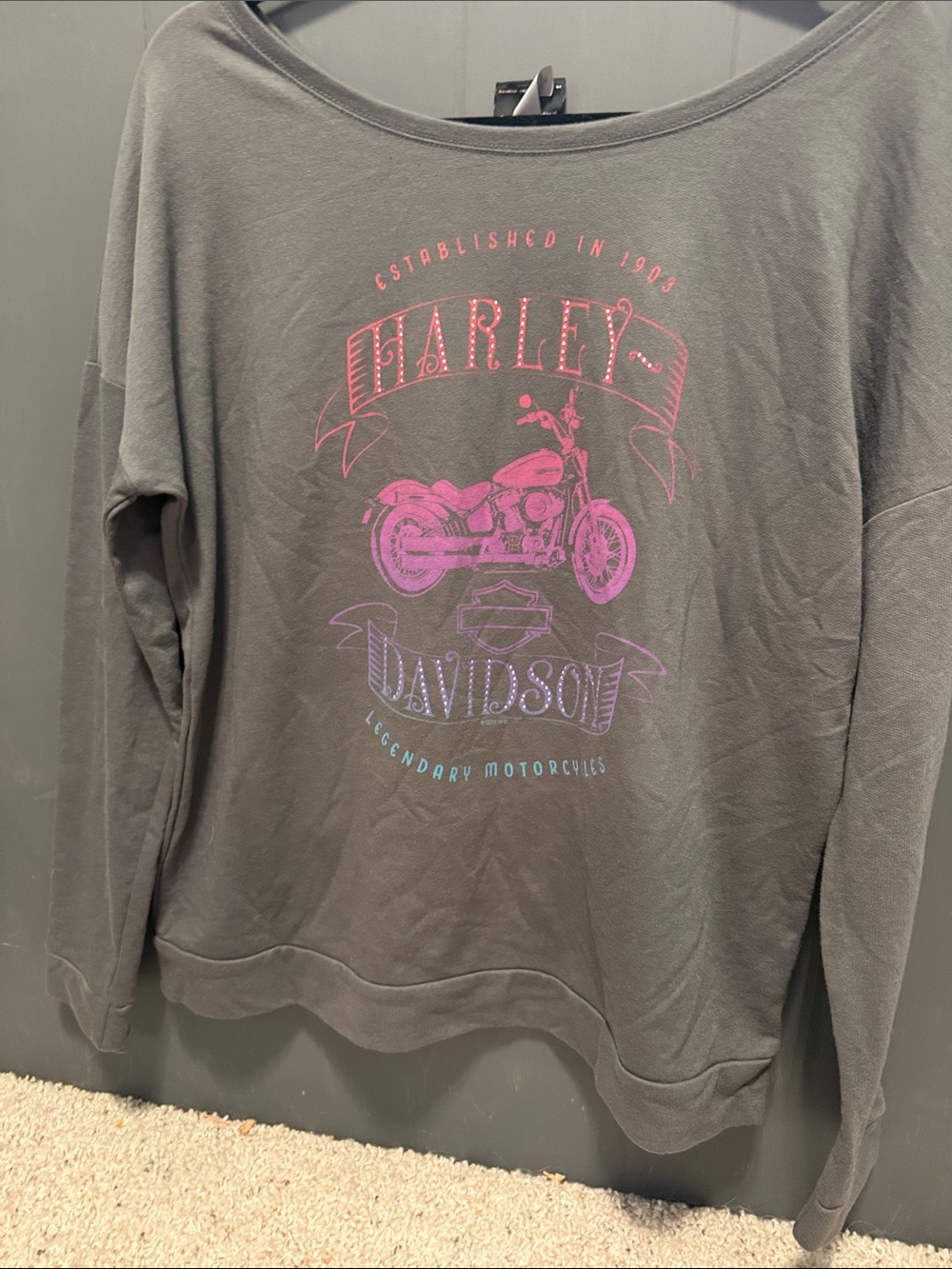 Harley-Davidson Gray Top with Pink Motorcycle Graphic